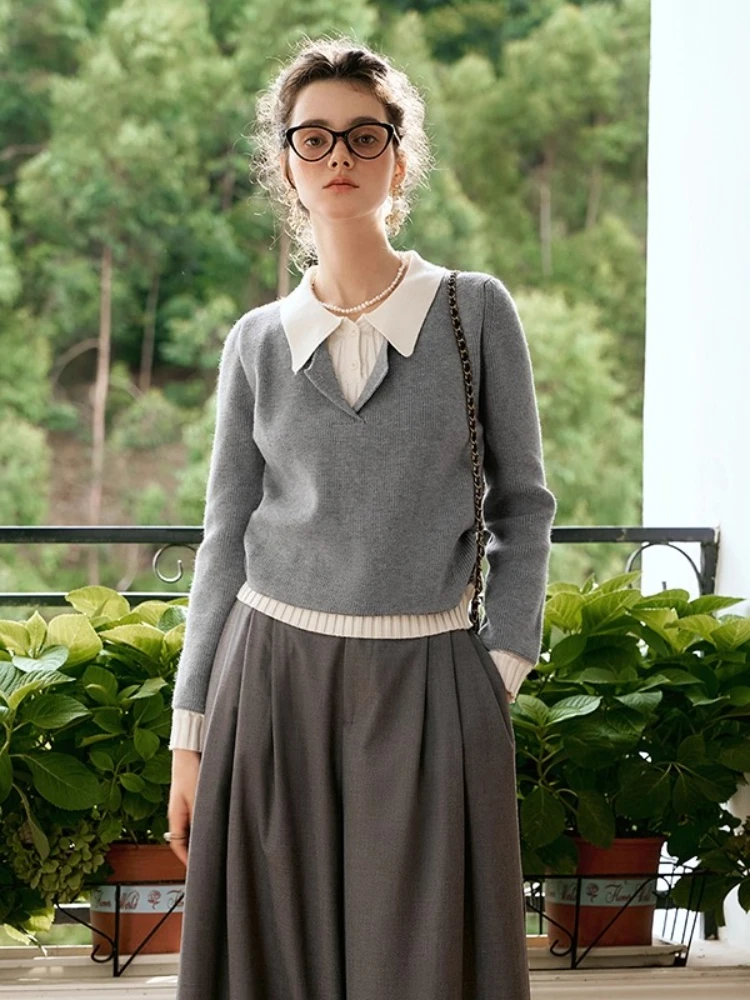 OLrain Women Fake Two-piece Sweaters 2026 Autumn Turn-down Collar Long Sleeve Pullovers Knitted Tops Women's Clothing N56QM89923 - AliExpress Sweaters&Jumpers