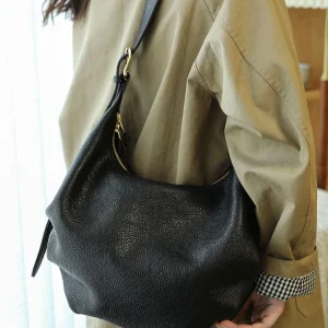 casual designer handmade high-quality first layer cowhide women's shoulder bag Simple fashion genuine leather underarm bag - AliExpress Women's Handbags
