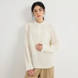 KL9623924 Women's 100% Merino Wool Stand Collar Lurex Bib Stripe Pullover Blouse Relaxed Fit Elegant Top Early Autumn - AliExpress Shirts & Blouses