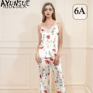 AYUNSUE 16Mm 100% Mulberry Silk Sleepwear Women Summer Clothes Pajama Fashion Sleeveless Top Casual Pants Sets Womens Outfit - AliExpress Women's Sleep & Lounge