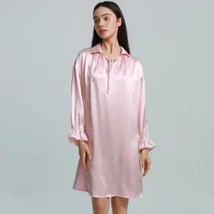 19MM 100% Mulberry Silk Shirt Nightdress Loose Lapel Chemise Homewear Long-sleeved Nightgown Pajama Dress Loungewear Sleepwear - AliExpress Women's Sleep & Lounge