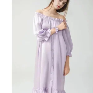 French Style100% Mulberry Silk Women Cardigan Nightshirt Button Down Nightgown Chemise Homewear Half Sleeve Princess Nightdress - AliExpress Women's Sleep & Lounge