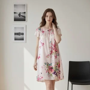 Spring Summer Women's Loose Mulberry Silk Printed Pajamas, Short Sleeve Casual Princess Dress Nightdress Sleepwear One Size - AliExpress Women's Sleep & Lounge