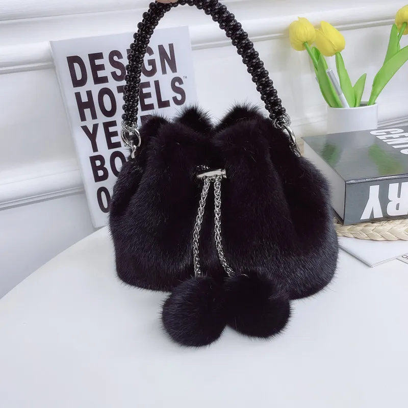 Autumn Winter Women's Handbag Mink Soft Bucket Bag Lady Purse Evening Clutch Bag Female Shoulder Crossbody Bag - AliExpress Women's Handbags