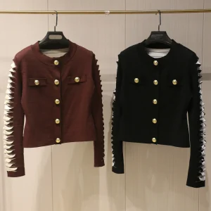 French Elegant Socialite Knitted Cardigan Women Commuting Style Round Neck Hollow Out Short Metal Button Cardigan Spring New - AliExpress Sweaters&Jumpers