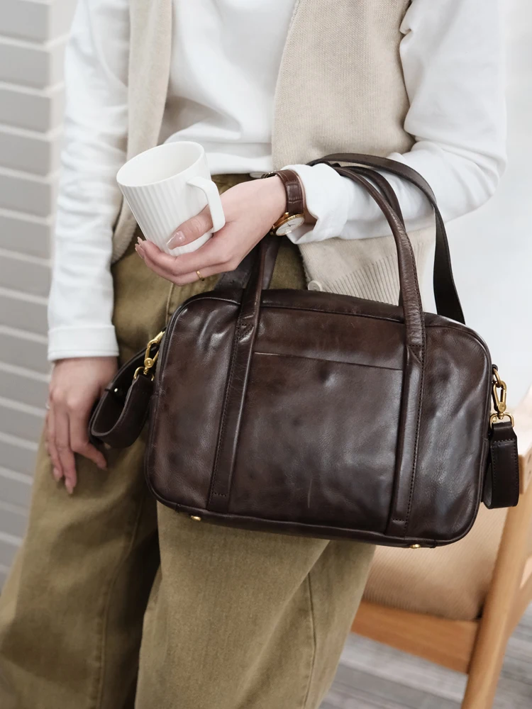 PNDME simple casual high-quality top layer cowhide women's black handbag outdoor genuine leather tablet shoulder crossbody bag - AliExpress Women's Handbags