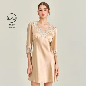 22MM 100% Mulberry Silk Waist Sleep Dress with Bra Lace Trim Sexy Loungewear Summer Pijamas Ladies V Neck Nightgowns Homewear PJ - AliExpress Women's Sleep & Lounge