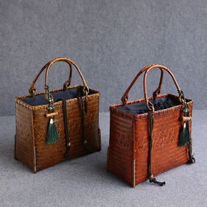 Retro Bamboo Woven Bag Luxury Designer Women's Handbags Tea Set Storage Handbag Summer Beach Straw Evening Bags Handmade Basket - AliExpress Women's Handbags