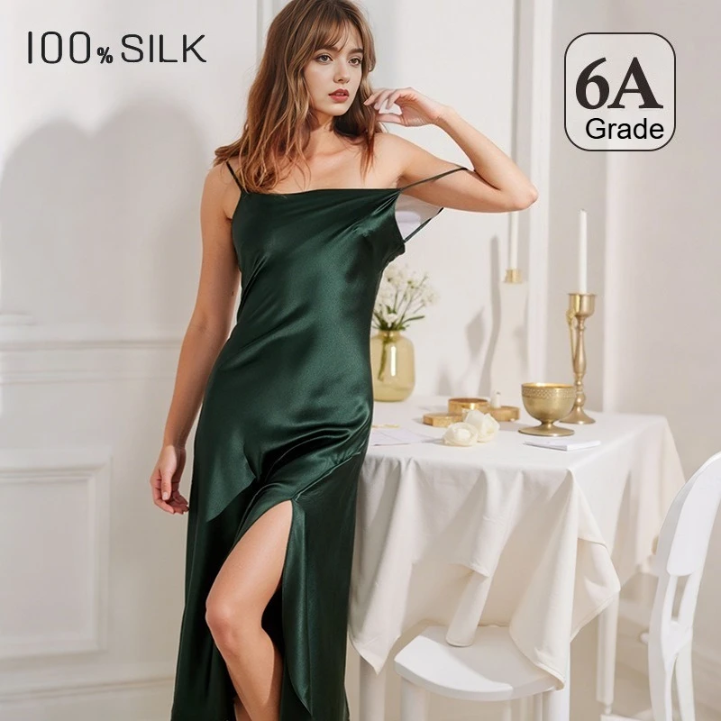 Women's Summer Sexy 100% Mulberry Silk Camisole Nightgown Swinging Collar 19mm Heavy Silk Slit Perfect Outdoor Wear XL Size Cozy - AliExpress Women's Sleep & Lounge