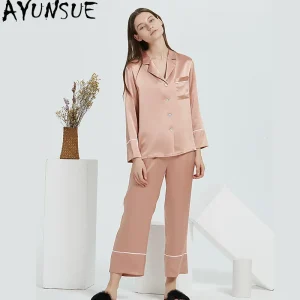 AYUNSUE 100% Mulberry Silk Pajamas for Women 19MM Silk Night Wear Female 2026 Spring Summer Long Sleeve Sleepwear Пижама Женская - AliExpress Women's Sleep & Lounge