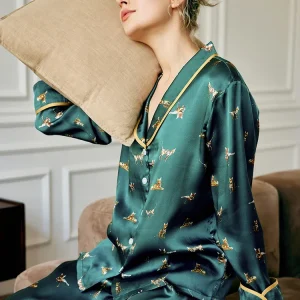 100% Mulberry Silk Pyjama Set Kitty Women Nightwear Pajama Set Autumn Long Sleeve Trousers Homewear Button Down Chemise Pajamas - AliExpress Women's Sleep & Lounge