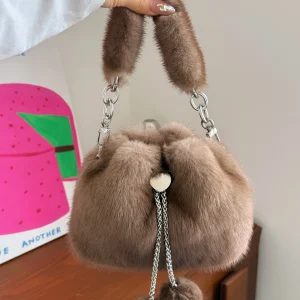 Real Mink Fur Small Bag For Women Plush Luxury Shoulder Handbags Female Drawstring Ball Top-Handle Bags Furry Mink Evening Bag - AliExpress Women's Handbags