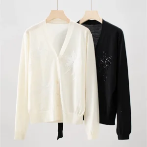 Women's Autumn and Winter New Wool Bead V-neck Knitted Cardigan All-match Top - AliExpress Sweaters&Jumpers