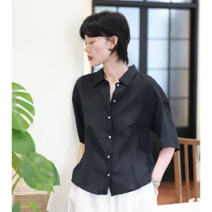 Lightweight Breathable Linen irt Women's Loose Fit ort Sve Turn-down Collar Slimming Top Summer Sle Casual Wear - AliExpress Shirts & Blouses