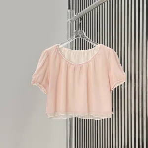 Slimming round Neck Short Sleeve Top Women's Fashionable Versatile Simple Casual Polyester Fiber Bubble Sleeve Summer Shirt - AliExpress Shirts & Blouses
