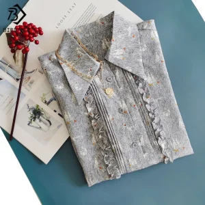 Birdtree,17MM 100% Real Silk Print Blouse,Women's Double Crepe Wrinkled Edge Shirts,Full Sleeve Tops,2025 New Shirt T5D314JF - AliExpress Shirts & Blouses