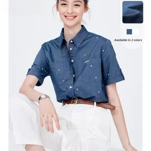Navigare Loose Women's Cotton irt ort Sve Summer New Sle Pure Cotton Casual Wind Small Sailboat Pattern Women's irt - AliExpress Shirts & Blouses