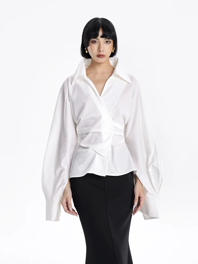 Original TINY in Stand Collar irt Casual Sle Slim Fit Six Sve Pure Color irt with Pleated Waist And Arc Sve - AliExpress Shirts & Blouses