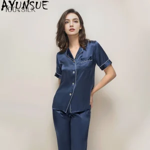 AYUNSUE 16Mm 100% Mulberry Silk Sleepwear Women Clothes Summer Pajama Sets Casual Pants Short Sleeve Top Two-piece Set Пижама - AliExpress Women's Sleep & Lounge
