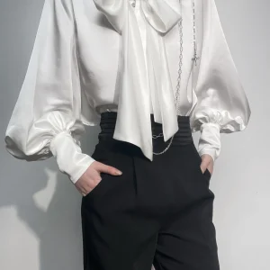 Casual Shirts 2026 New Spring and Autumn Long Sleeve Top Lolita Prince Gothic Shirt with Detachable Tie Solid Color Women Blouse - AliExpress Shirts & Blouses