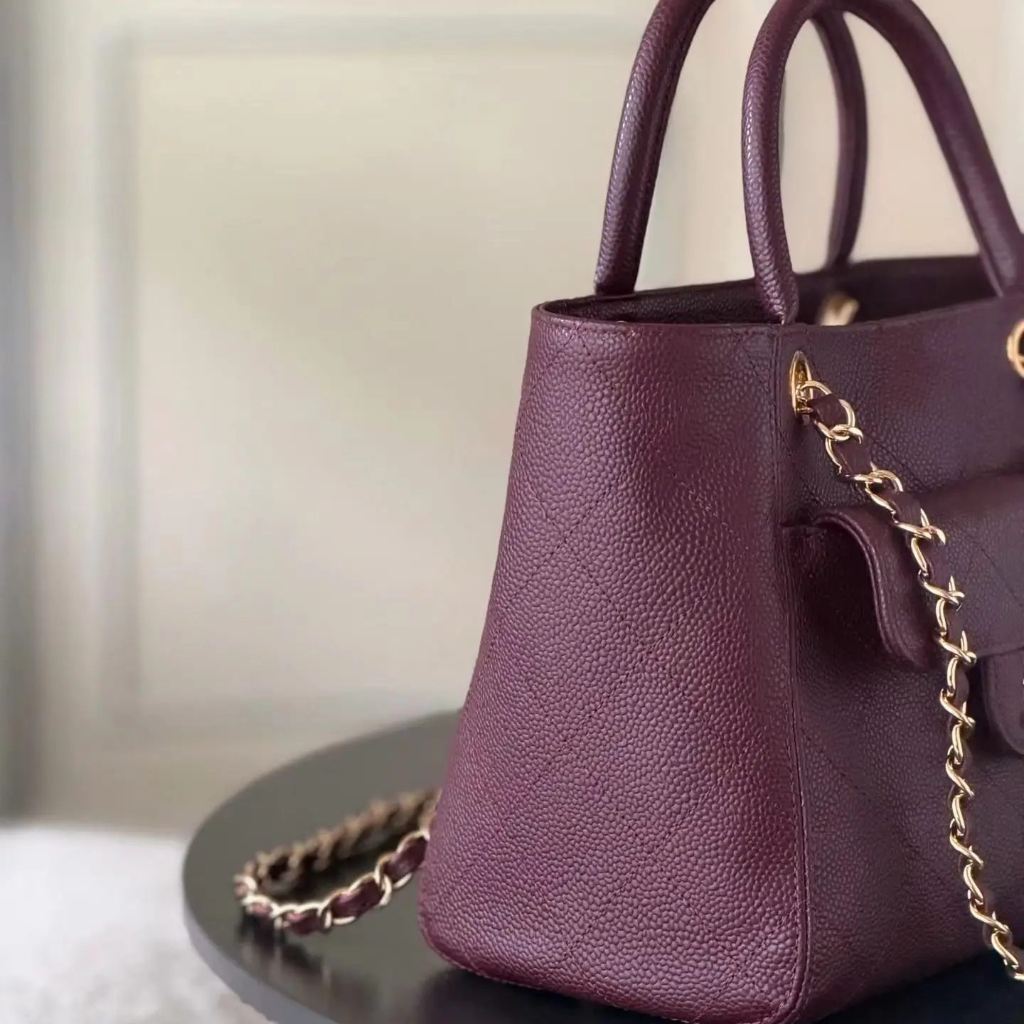 Burgundy Caviar Leather Diamond Quilted Tote Bag, Dual Top Handle Shoulder Bag with Detachable Two-Tone Gold Chain, Luxury Designer Inspired Fall Work Handba - AliExpress Women's Handbags