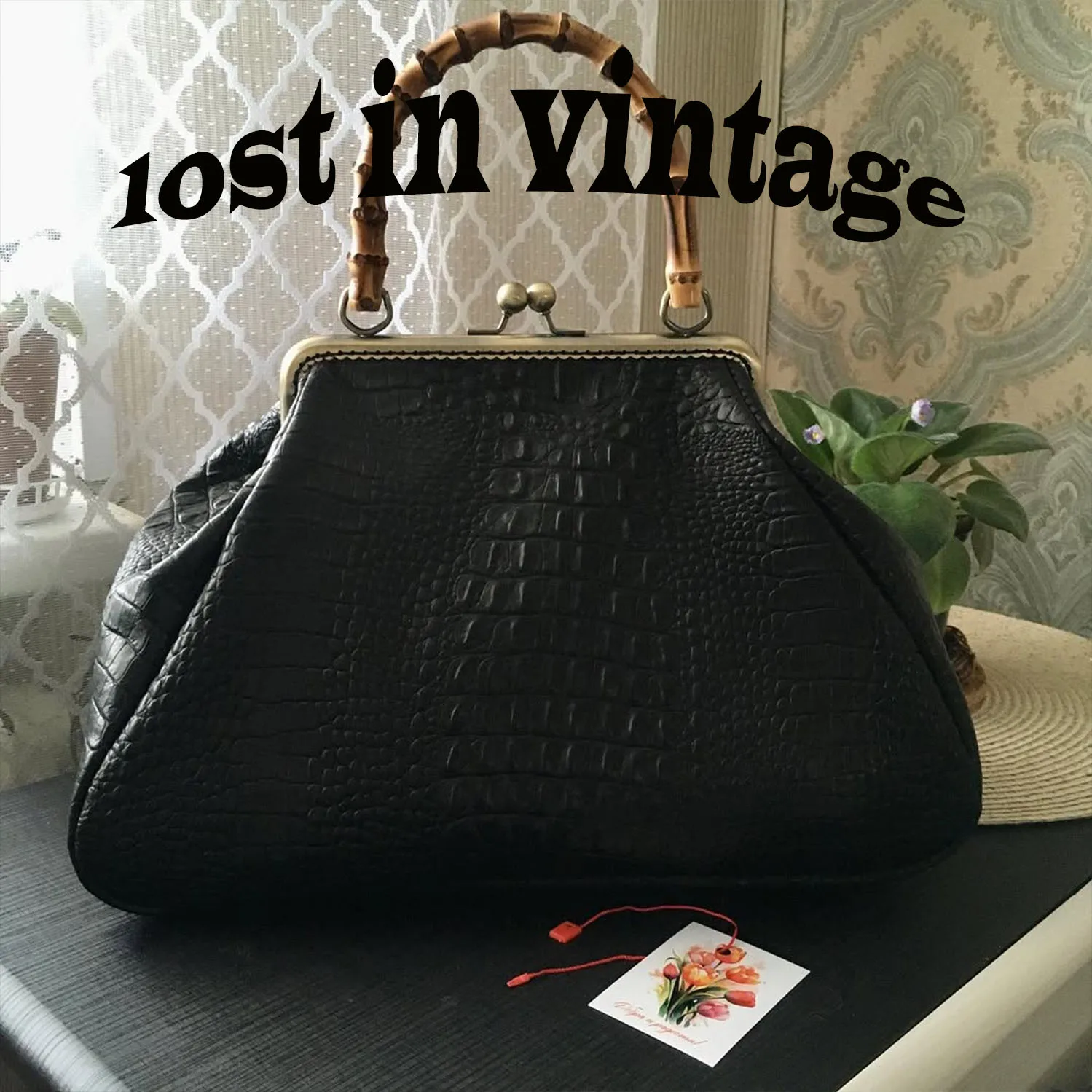 Lost in Vintage Artficial Leather Bags with Bamboo Handle Evening Clutch Metal Frame Crocodile Texture Purse 35x33x15cm - AliExpress Women's Handbags