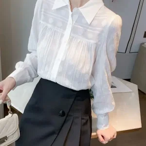 White French Puff Sleeve Long Shirt for Women Autumn New Style Cleanfit Poly Fabric A-Line Sleeve Thin Non-Shrinkage Short Sl... - AliExpress Shirts & Blouses