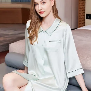 19momme 100% Mulberry Silk Short Sleeve Women Nightdress Pyjama Dress Button Down Sleepshirt Chemise Casual Sleepwear Nightgowns - AliExpress Women's Sleep & Lounge