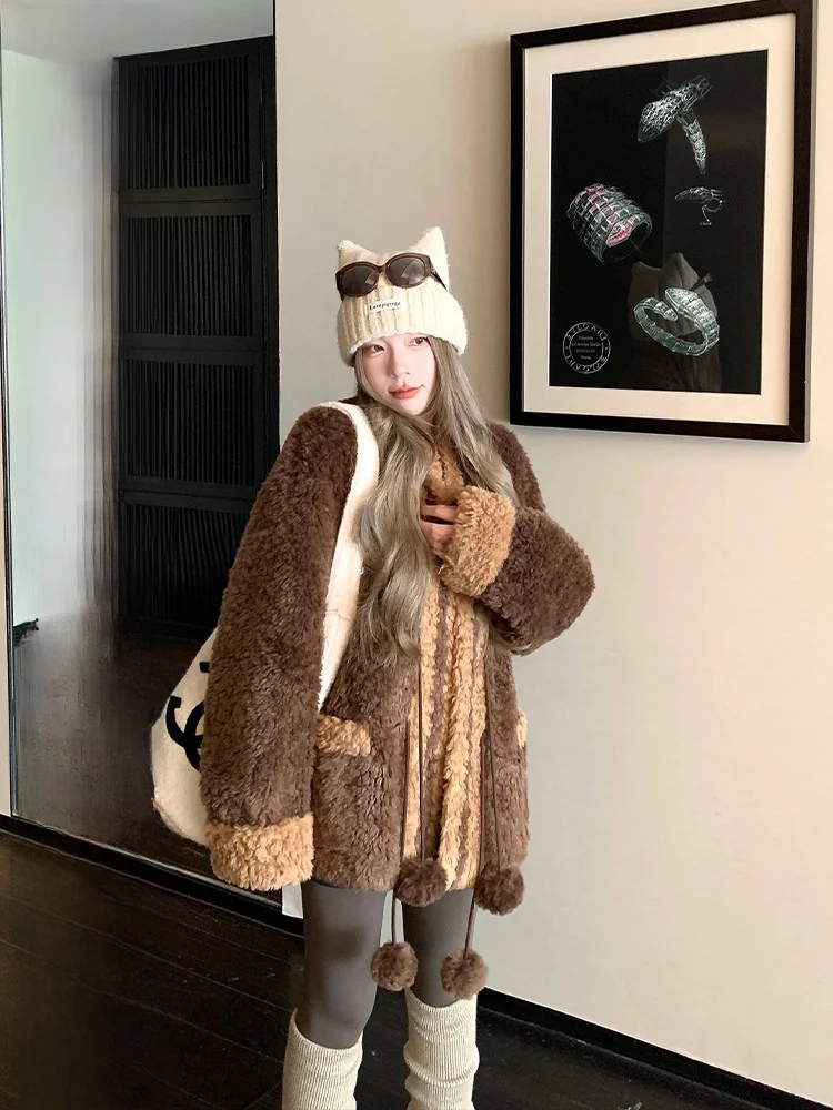 Loose Women's Suede Fur Inteated Jaet Autumn Winter Design Sense Lamb Fur Lazy Top Commute Sle Long Sve Warm Outerwear - AliExpress Sweaters&Jumpers