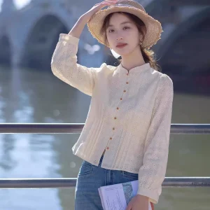 Red Tead Artistic Long Sve Embroidered Cotton irt Women's Slim Fit Spring 2026 New Sle Top Breathable Comfortable - AliExpress Shirts & Blouses