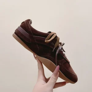 Vintage Fashion Women Cow Suede Leather Solid Color Lace Up Breathable Sneakers Trainers Running Sport Shoes Comfortable Jogging - AliExpress Sneakers