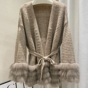 2025 Autumn New High-End Elegant Fox Fur V-Neck Tie Slim Knitted Cardigan Women Solid Color Versatile Fashion Fur Coat Cardigans - AliExpress Sweaters&Jumpers
