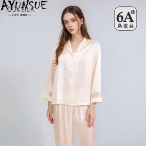 AYUNSUE 100% Silk Women's Pajamas Light Luxury Womens Matching Sets Long Sleeve Top Long Pants Woman Clothes Spring Pyjama Femme - AliExpress Women's Sleep & Lounge