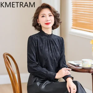 KMETRAM 91% Mulberry Silk Women Shirts 2026 Spring Elegant Stylish Pleated Black Long-sleeved Blouses Female Clothing Ropa Mujer - AliExpress Shirts & Blouses