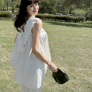 Women Blouse Japanese Style V Neck Top Ruffled Elegant Sleeveless Tops for Women Solid Color Fashion Casual Shirt for Lady - AliExpress Shirts & Blouses