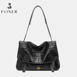 FOXER Wrinkled Genuine Leather Women's Crossbody Bag Vintage Flap Shoulder Bag Large Capacity Commuter Messenger Bag Purse - AliExpress Women's Handbags