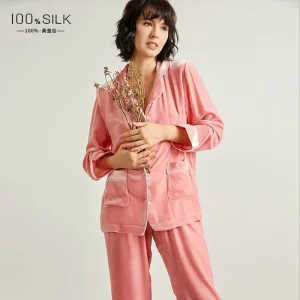 Luxury Women's Autumn Winter Silk Pajamas Set 100% Mulberry Silk Velvet Thickened Warm Indoor Outdoor Wear Turn-down Collar Cozy - AliExpress Women's Sleep & Lounge