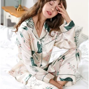 Premium Women's Long Sleeve Long Pants Silk Pajamas Set Autumn 100% Mulberry Silk Loungewear Soft Comfortable Home Outdoor wear - AliExpress Women's Sleep & Lounge