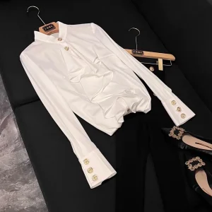 Faionable White Long Sve Slim Fit irt with Earlet Hemline Ele European Sle Women's Premium Quali irt A85 - AliExpress Shirts & Blouses