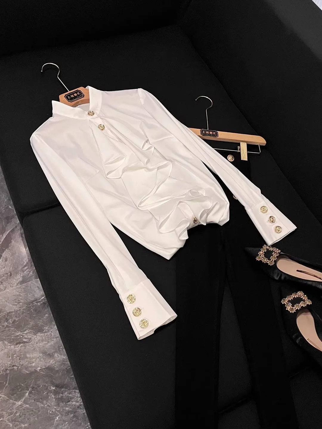 Faionable White Long Sve Slim Fit irt with Earlet Hemline Ele European Sle Women's Premium Quali irt A85 - AliExpress Shirts & Blouses