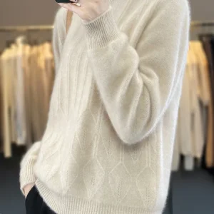 Autumn Winter 100% Merino Wool Knit Women's Sweater O-Neck Stripe Leaf Thickening Pullover Simple Style Comfortable Casual Tops - AliExpress Sweaters&Jumpers