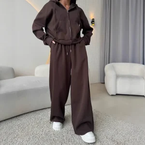 Women's European American Fashion Sports Set Solid Color Long Sleeve Zipper Cardigan with Hood Lace Up Pants Two Piece Outfit - AliExpress Women's Sleep & Lounge