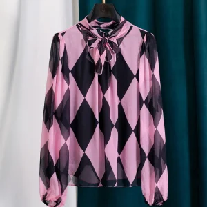 Elegant Silk Women's Shirt with Bow Tie Long Sleeve Spring Fashionable Lightweight Luxury Feel  Silk Top for Ladies - AliExpress Shirts & Blouses
