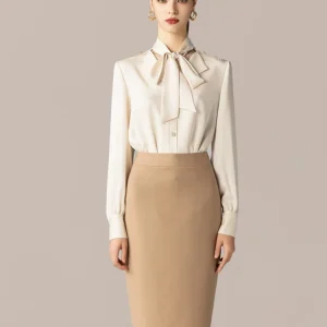 Elegant  Knot Sash Shirt Women's Autumn Commute Professional Skirt Set Teacher Interviewing Ensemble Straight Tube - AliExpress Shirts & Blouses