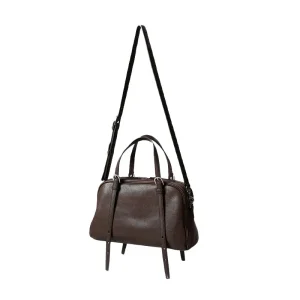 Women Vintage Genuine Leather Bowling Bag Large Capacity Top Handle Shoulder Handbag - AliExpress Women's Handbags