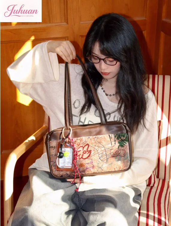 Daily New Commute Cartoon Graffiti Boston Bag Women's Large-capacity Portable Shoulder Bag Niche Splicing Original Bags Female - AliExpress Women's Handbags