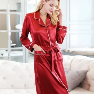 100% Mulberry Silk Belted Cardigan Nightdress Long Sleeves Chemise Sleepwear Midi Dress Button Down Pajamas Shirt Nightgown PJS - AliExpress Women's Sleep & Lounge