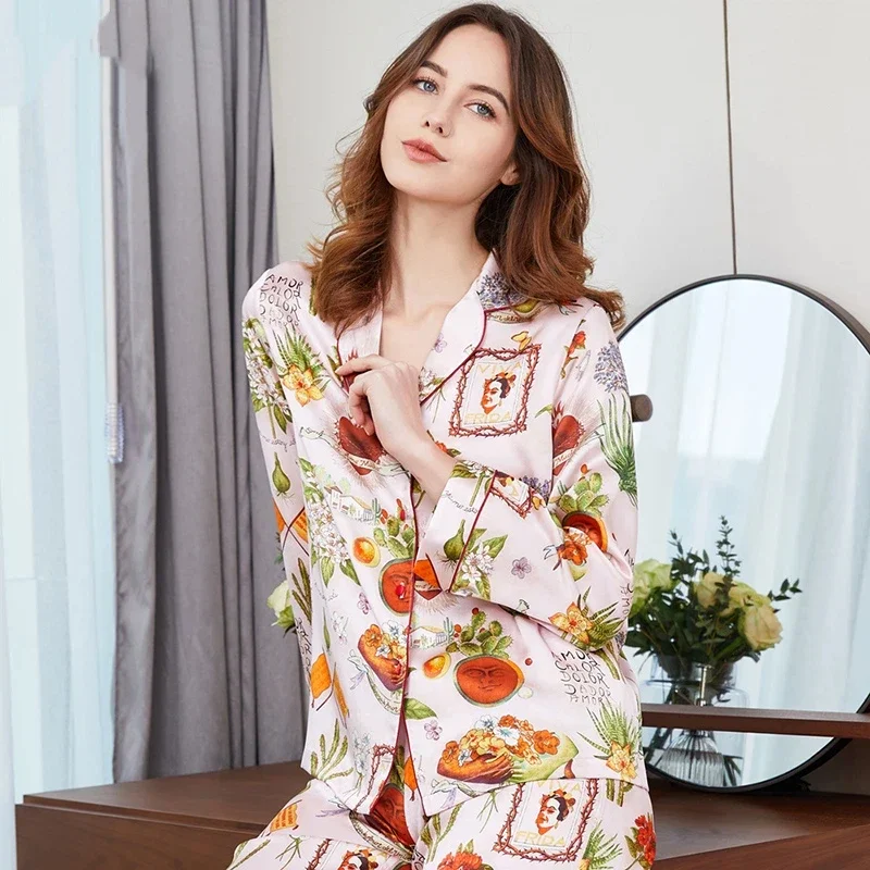 Sweet 100% Mulberry Silk Loungewear for Women Cute Lapel Home Pajama Set Casual Outfit Button Down Pyjamas Sleepwear Nightwear - AliExpress Women's Sleep & Lounge