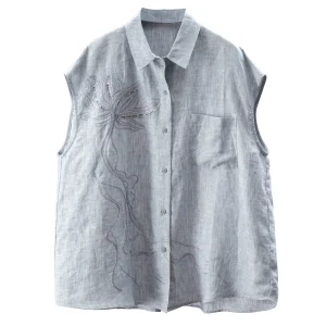 French  High-quality Dyed Linen Beaded Embroidered Vest Shirt Women 24W9 Blusas Femininas Com Frete Gratis - AliExpress Shirts & Blouses