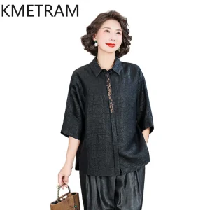KMETRAM 100% Mulberry Silk Blouses for Women 2026 Summer New Embroidered Vintage Xiangyunsha Half Sleeved Shirts Roupas Feminina - AliExpress Shirts & Blouses